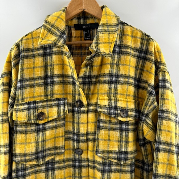 Forever 21 Yellow Plaid Button-Up Jacket Size Medium - Picture 2 of 7